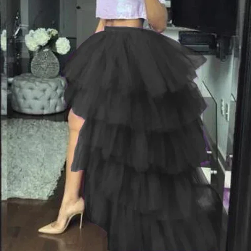 Mode Hallo Low Tiered Tüll Röcke Frauen Rüschen Extra Puffy Zipper Taille Lange Formale Party Röcke Angepasst Zug