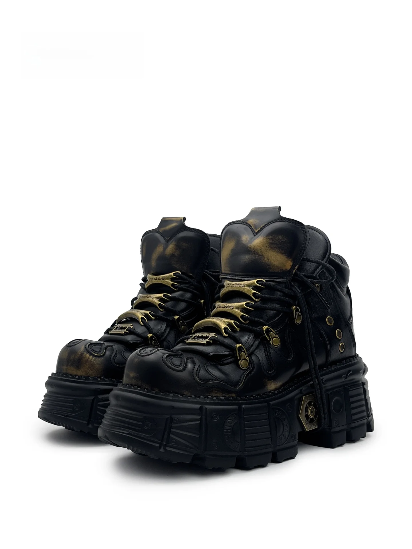 

MibVias Punk Style Thick Bottom High Top Shoes Worn Color Fading for Men And Women 2026 New Style Subculture Y2K Fashion Snea...