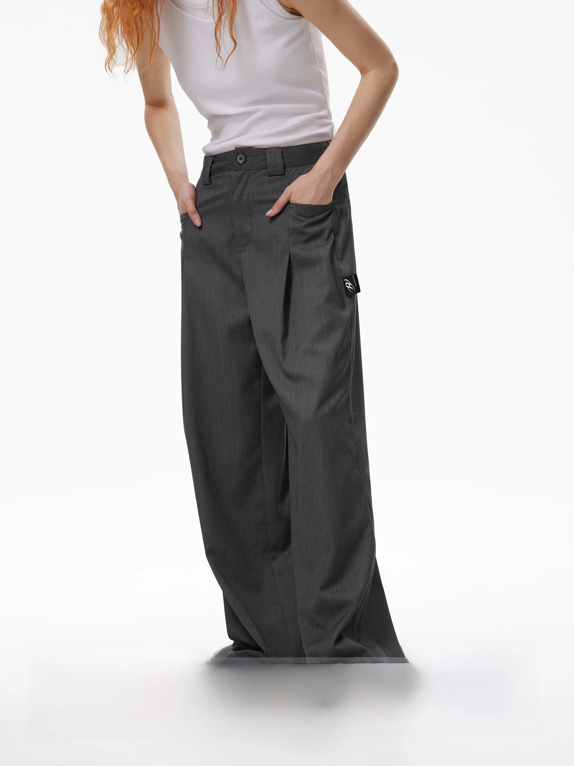

ay 3D Embroidered High Waist Wide Leg Casual Pants Women's Loose Fitting Straight Cut Floor Length Suit Trousers