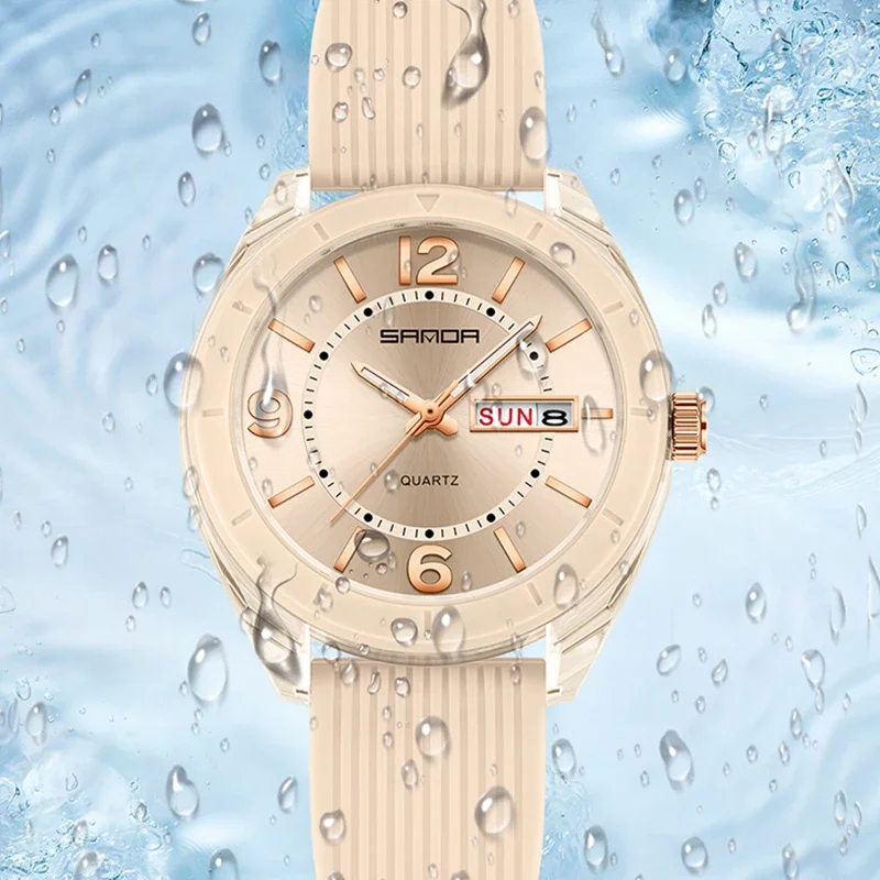 SANDA Quartz Watch for Women Waterproof Auto Date Week Elegant Luxury Ladies Sports Wristwatch Waterproof Analog Women's Watch