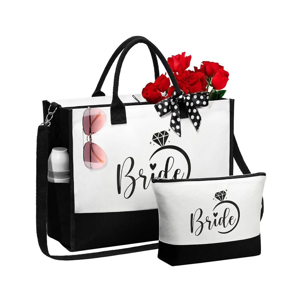 Wedding Bridal Shower for Bride to Be Bachelorette Party Gift for Set Canvas Beach Tote Bag Makeup Bag for party decoration gift