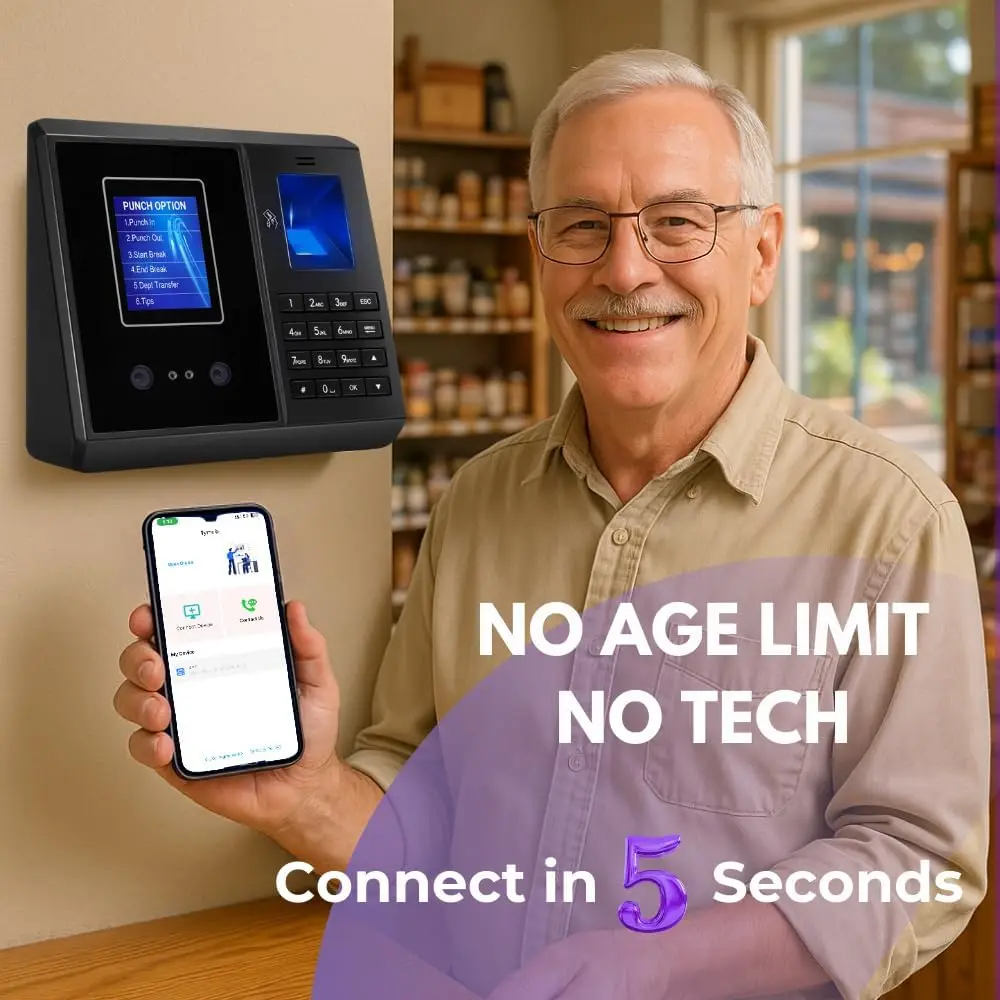 ساعة توقيت للشركات الصغيرة مع التحكم في التطبيق، وجه/بصمة/بطاقة/دبوس، تخزين البيانات المحلية، آلة بطاقة الوقت بدون رسوم شهرية #2