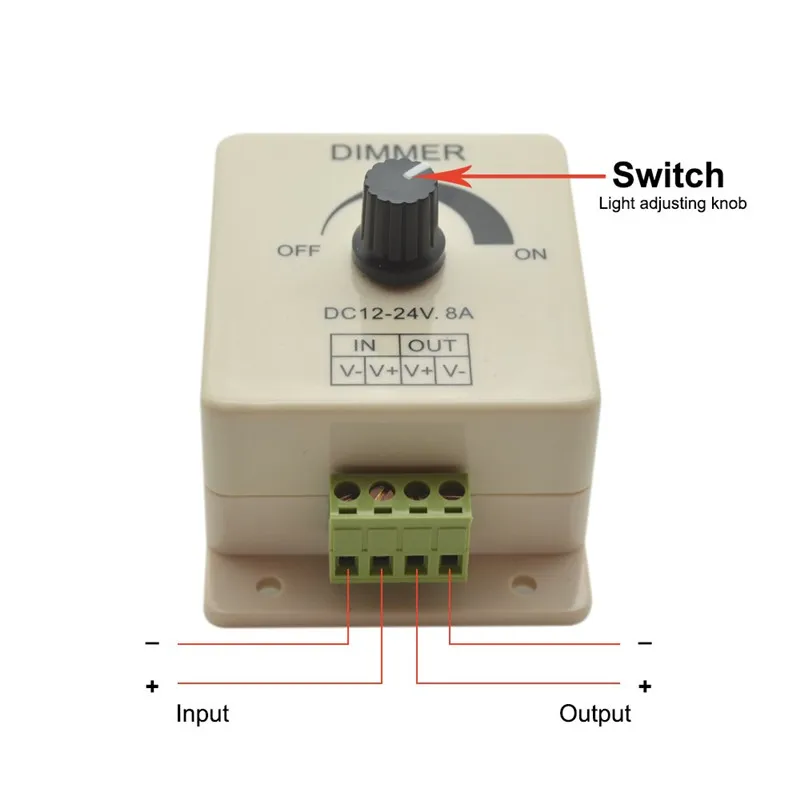 White LED Dimmer DC 12V 24V 8A Adjustable Brightness Controller Switch Lamp Bulb Strip Driver Single Color Light Power Supply