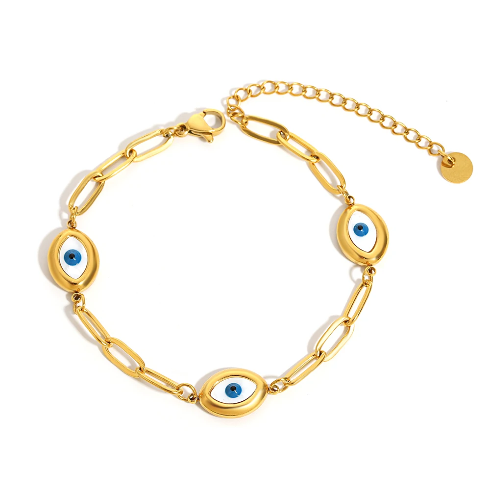 Greatera Three Devil\'s Eyes Bracelet For Women Men Simple Gold Color Plating Geometry Creative Stainless Steel Charm Necklace