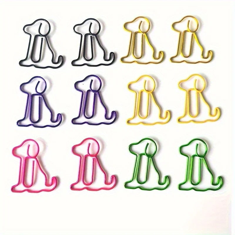 60pcs colorful animal paper clips, mixed color puppy paper clips, creative fun clips, cute sitting dog paper clips