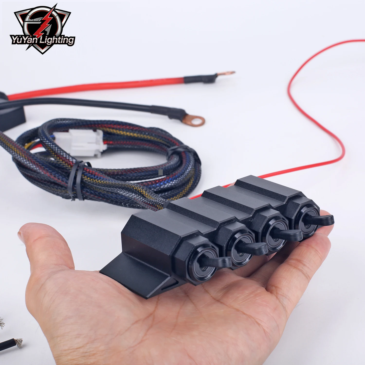 12V Universal Wiring Harness Kit, Car LED Fog Light On/Off Mechanical Switch Wiring Harness Fuse Relay Kit, Connect 4 Lights