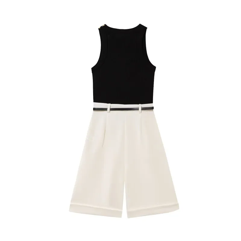 Mulher curto playsuit sem mangas cor bloco macacão 2024 macacão com cinto ajustável com bolsos para escritório uso diário