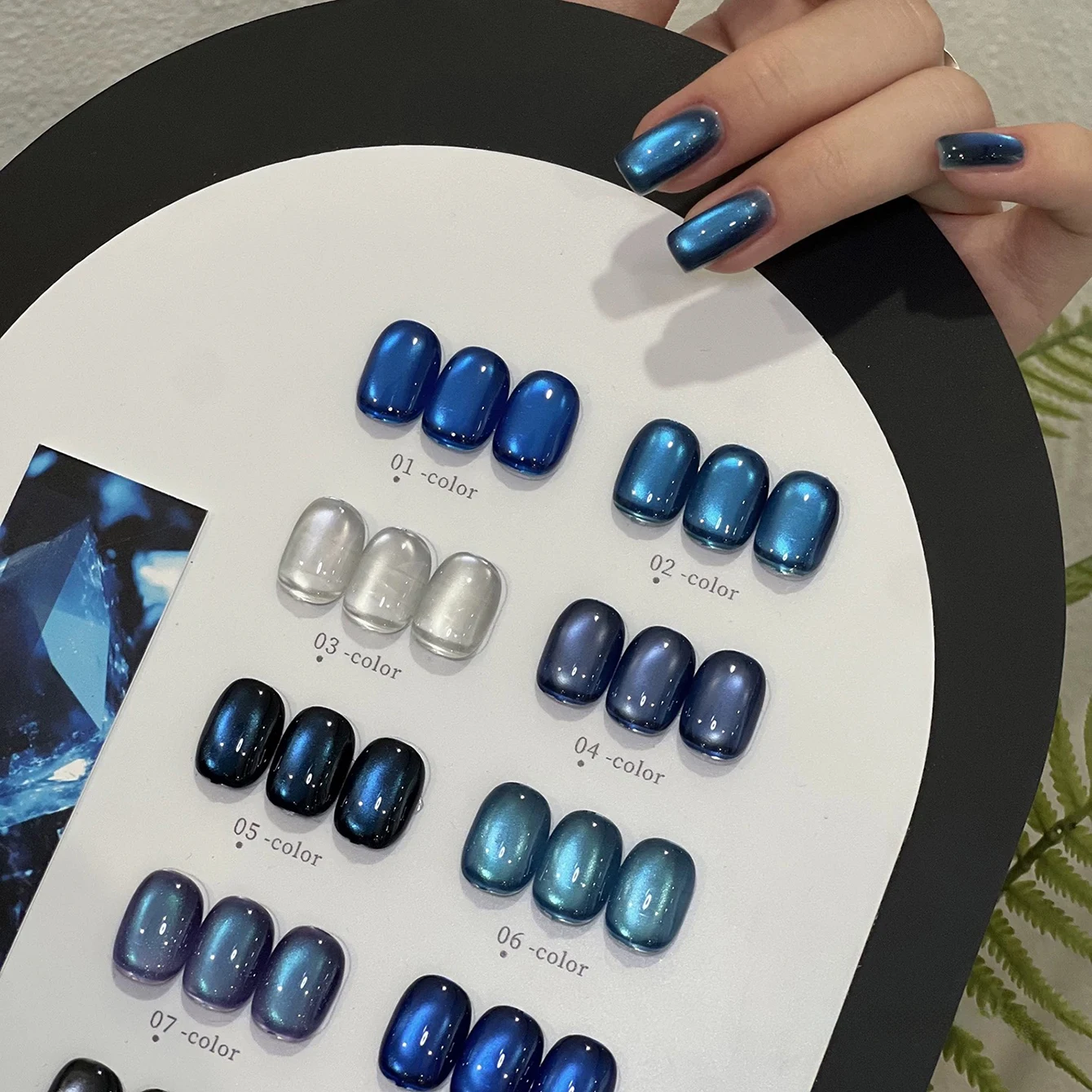 

1-10 шт. Популярный гель-лак для ногтей TC с эффектом сапфирового кошачьего глаза 2026: сине-черный, глубокий морской синий, фарфорово-белый, стеклянный эффект, кошачий глаз для нейл-арта