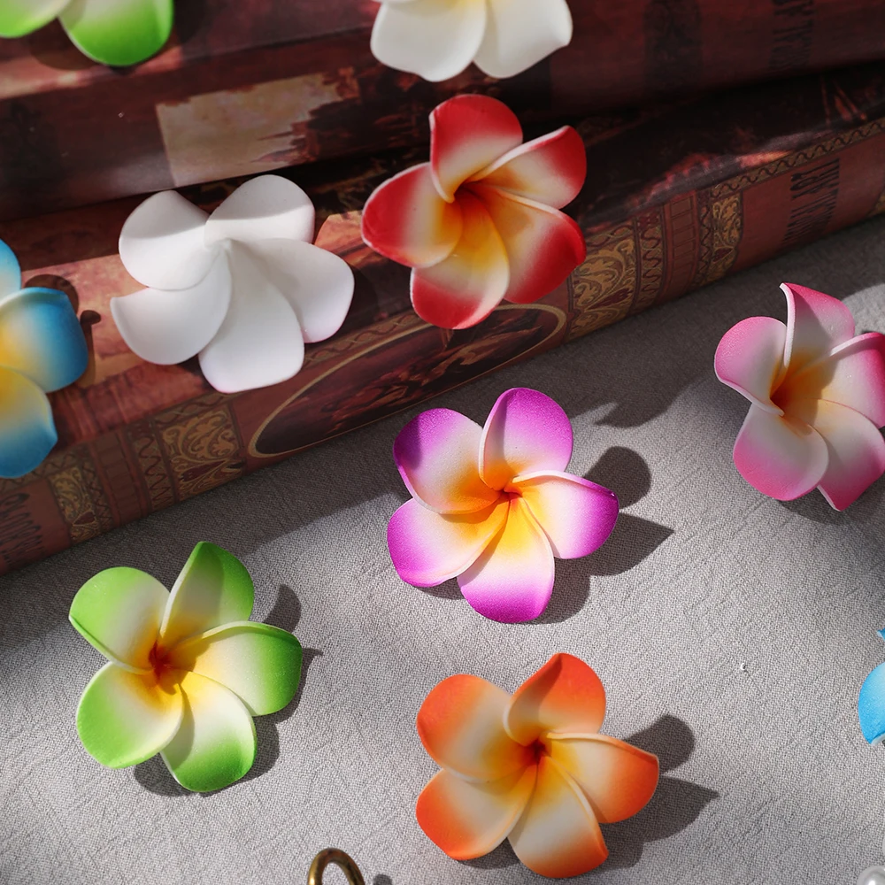 10pcs 5cm Hawaii Plume ria Pe Schaum Kunst blume DIY Kranz Kopfschmuck Blumen Hochzeits dekoration Party liefert – Detail 7