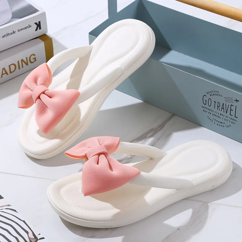 Summer Bowknot Women Slippers Sweet Bow Tie Slides Girl Indoor Casual Soft Flip Flops Couple Outdoor EVA Non-Slip Beach Sandal