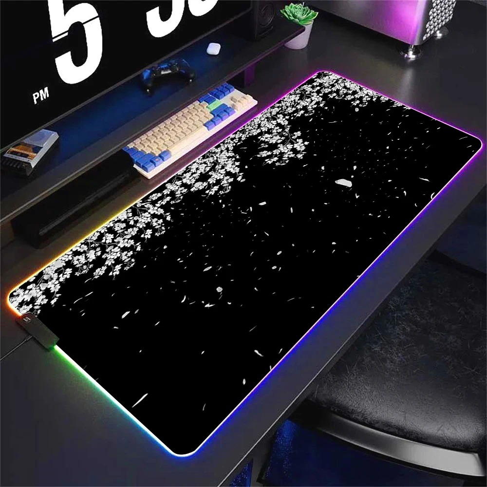 

Большой игровой коврик для мыши RGB LED в минималистичном черно-белом дизайне, нескользящий резиновый коврик для стола, водонепроницаемый расширенный коврик для клавиатуры для ПК-геймеров