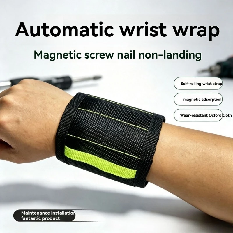 Magnetic Tool Wristband Snap Wrap Automatic Roll Up Wrist Strap Electrician Repair Wrist Holder for Screws Nails Metal Fasteners