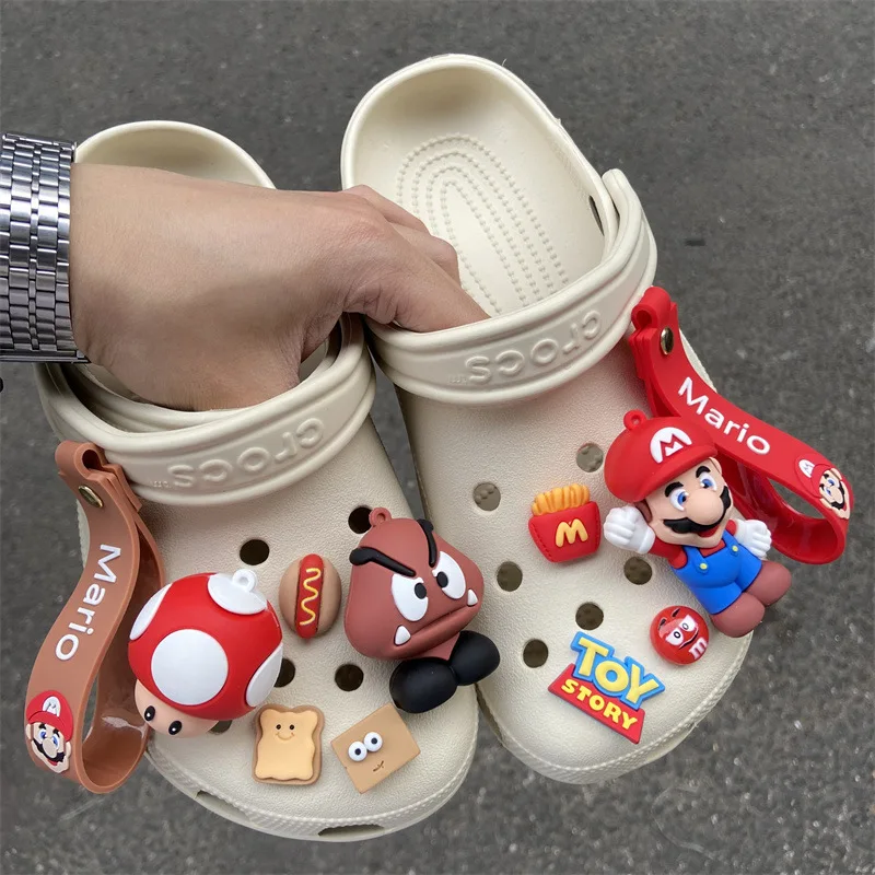 Set Sale Super Mario Bros Cartoon Shoe Buckle Mario Luigi Yoshi Cute Game Character Slippers Decorations Wholesale Kid Xmas Gift