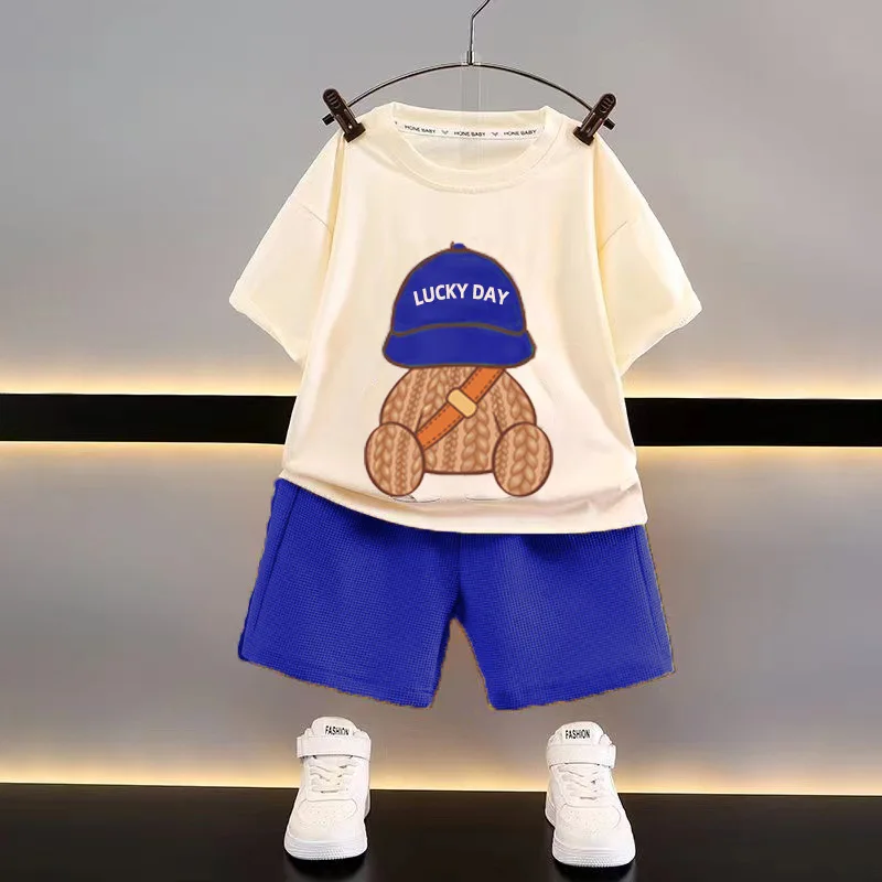 Summer Baby Boy Clothes Set Kid Girl Tshirts and Shorts 2 Pieces Suit Children Short Sleeve Cartoon Bear Top Bottom Outfits