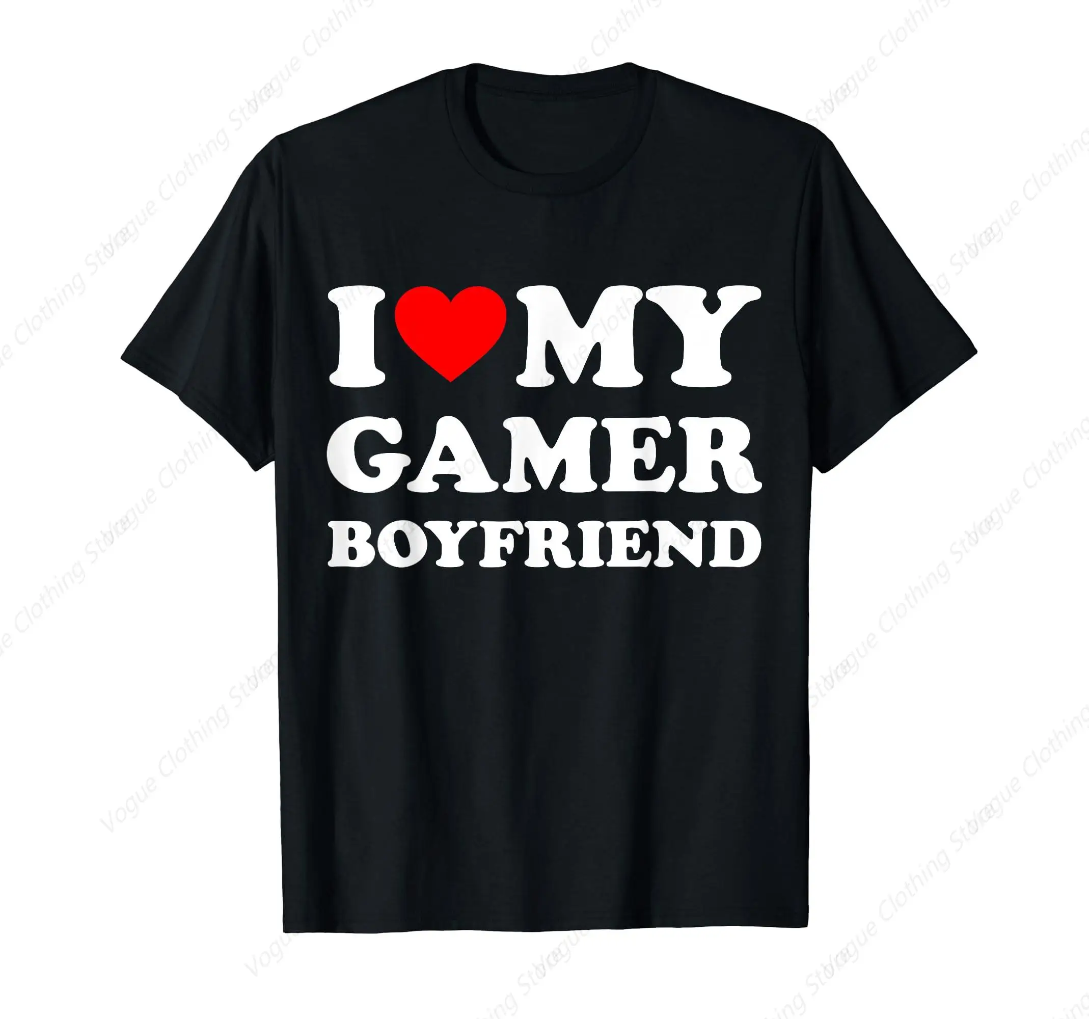 I Love My Gamer Boyfriend Heart Bf Video Games Gaming T-Shirt Short Sleeves Cotton Clothing Outdoor Leisure Daily Tee