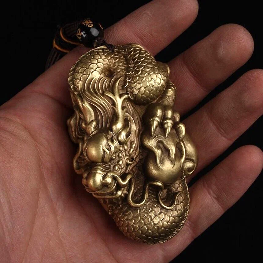 

Copper Dragon Playing Pearl Pendant Antique Collection Handle Piece Exquisite