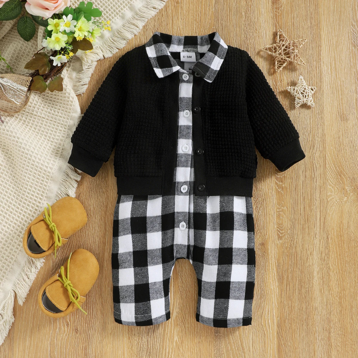 macacao-xadrez-feminino-com-jaqueta-preta-primavera-outono-conjunto-casual-de-duas-pecas-para-bebes