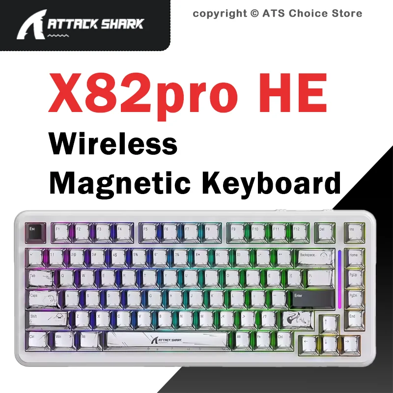 ATTACK SHARK X82 Pro HE Magnetic Wireless Keyboard 8K Polling Rapid Trigger RGB Tri-Mode Bluetooth Wired Large Battery for Gamer