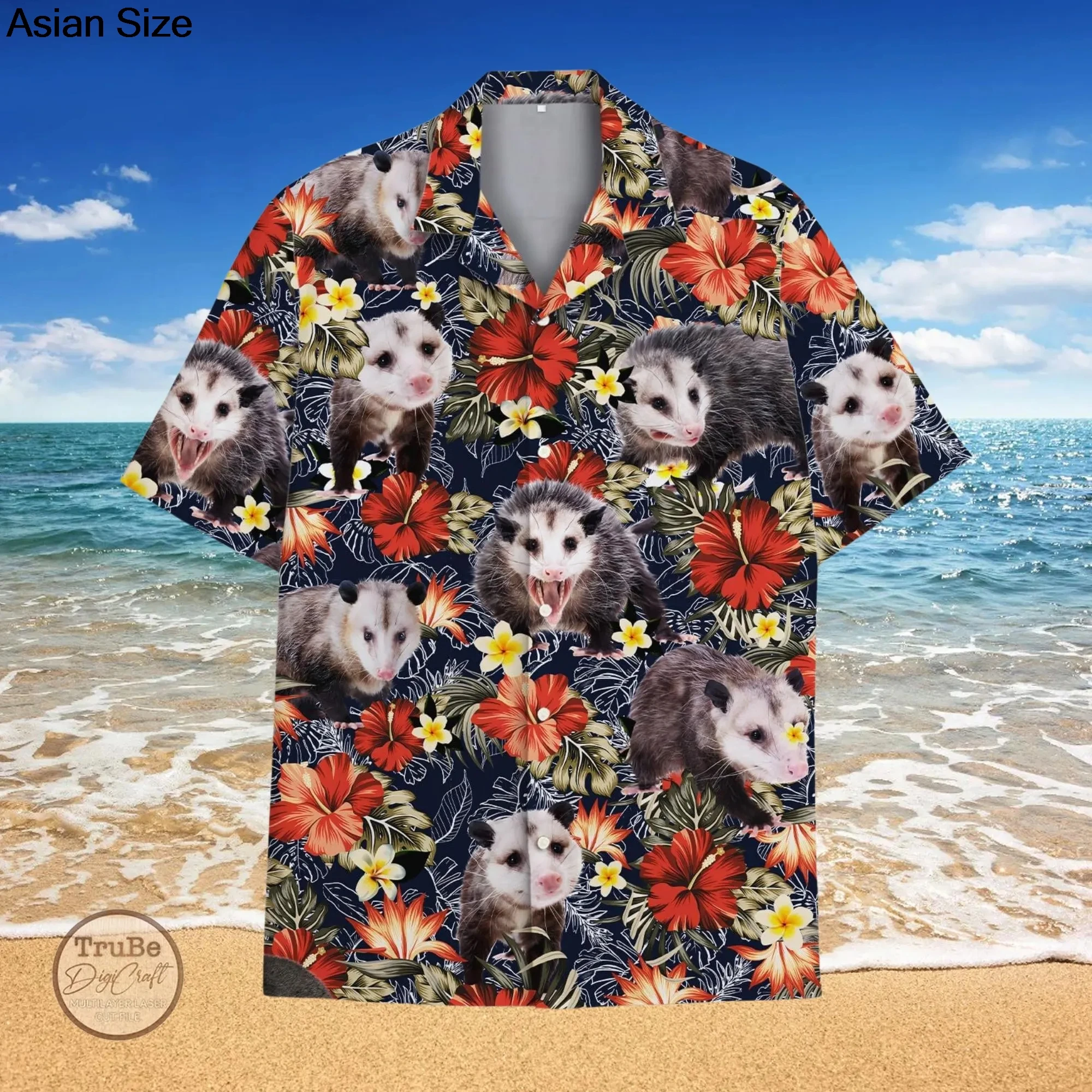 

Funny Opossum Hawaiian Shirt Men Women Youth Clothes Vintage UFO Coffee Possum Shirts Weird Animal Aloha Button Short Sleeve