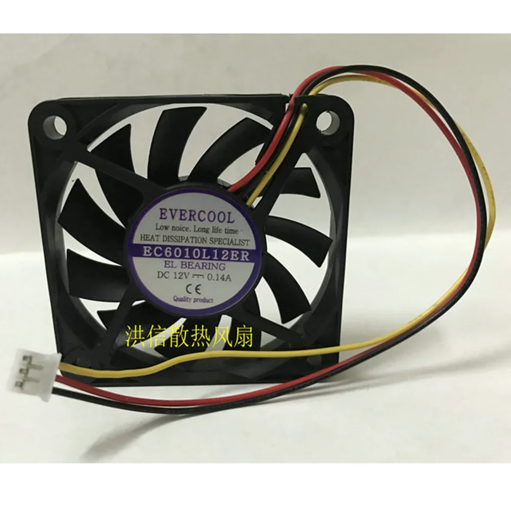 EverCool EC6010L12ER DC12V 0.14A 60x60x10mm 3-Wire Server Cooling Fan