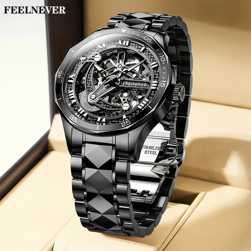 FeelNever Top Brand Luxury Automatic Movement Watches for Men Simple Rome Casual Waterproof Luminous Mechanical Unique Man Watch