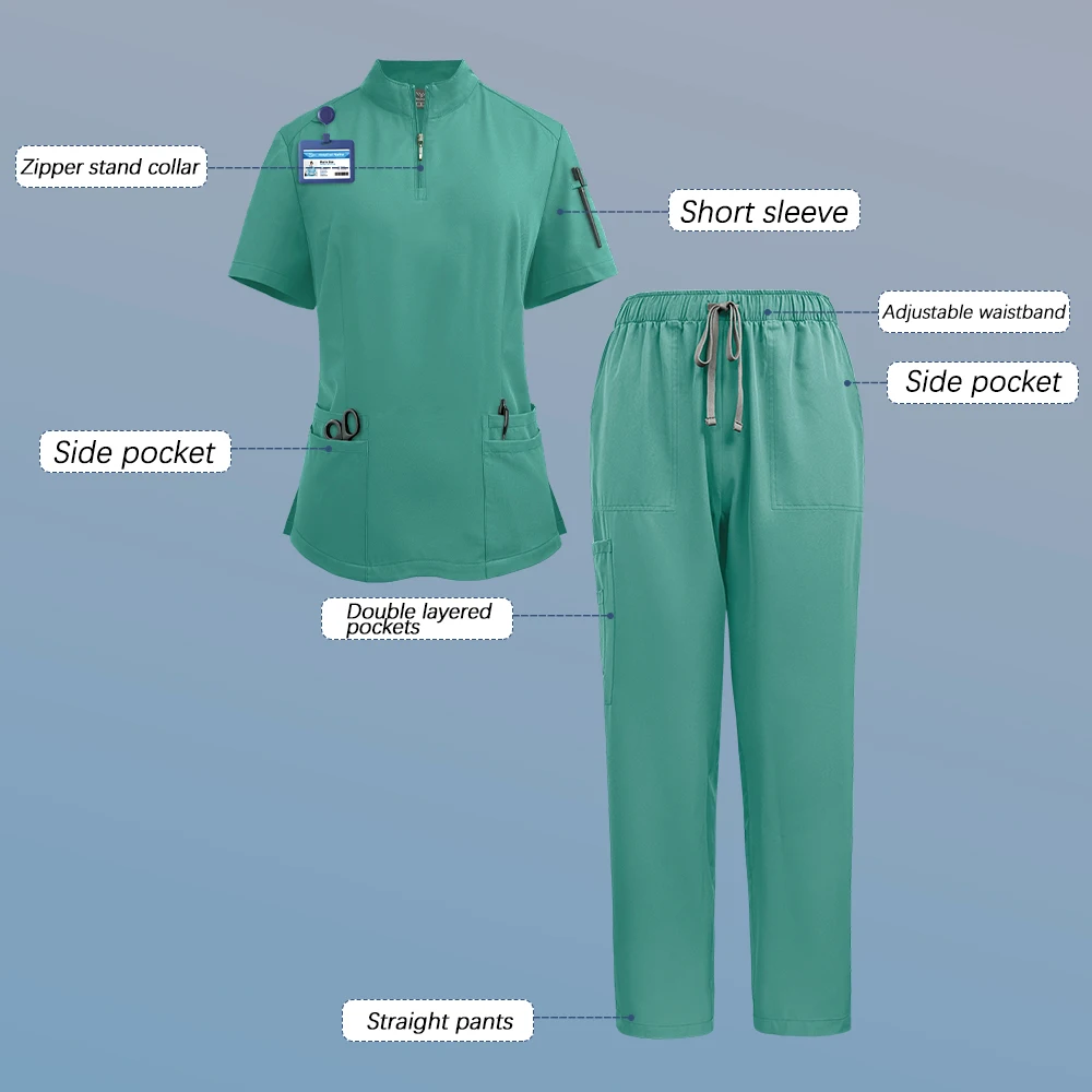 Beauty Spa Uniforms Zip Tops Straight Pants Set Hospital Clinical Nurse Clothes Nursing Uniform Anesthesiologist's Work Clothing