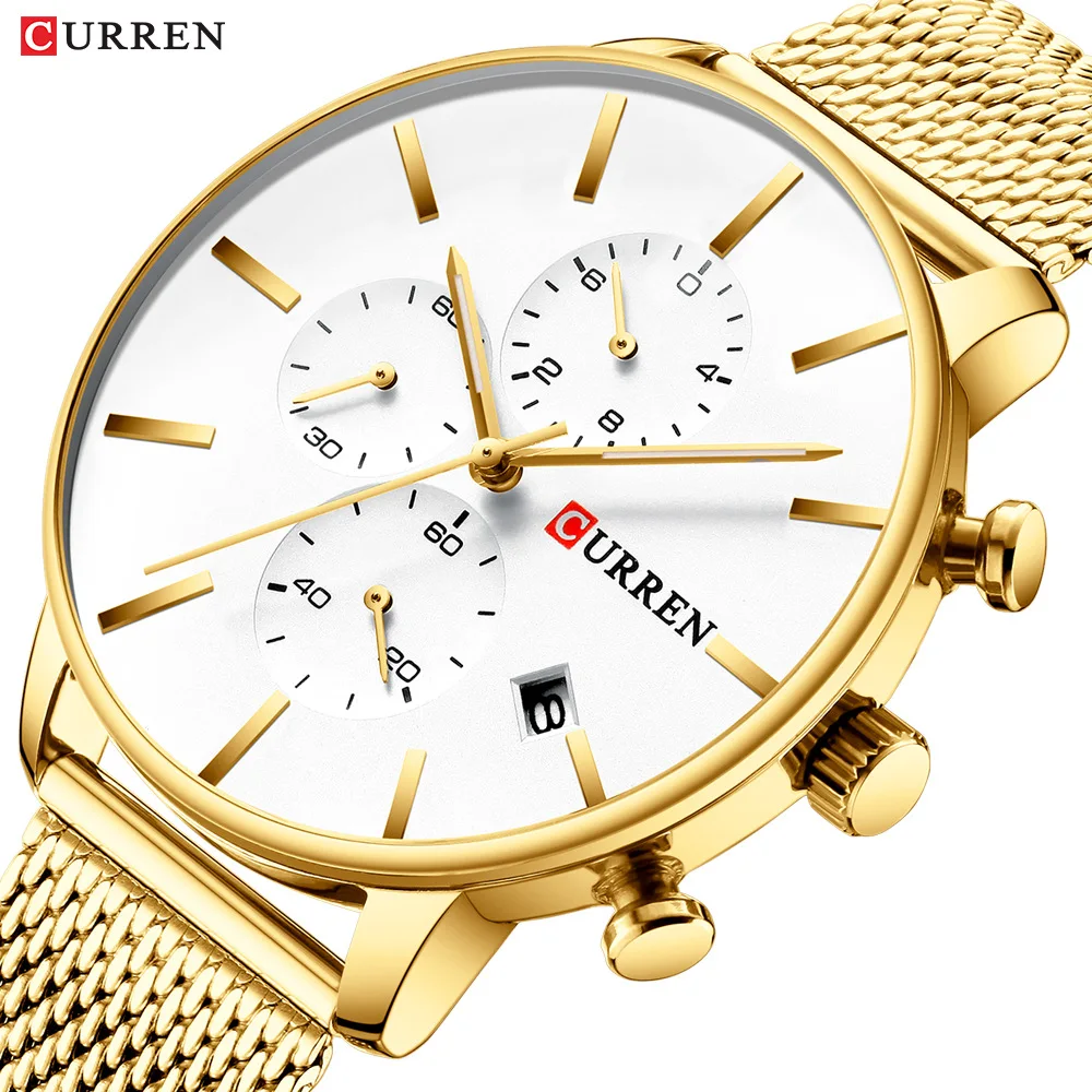 Curren 8339 Mesh Strap Waterproof Quartz Calendar Watch Multifunctional Six Pin Business Men\'s Watch