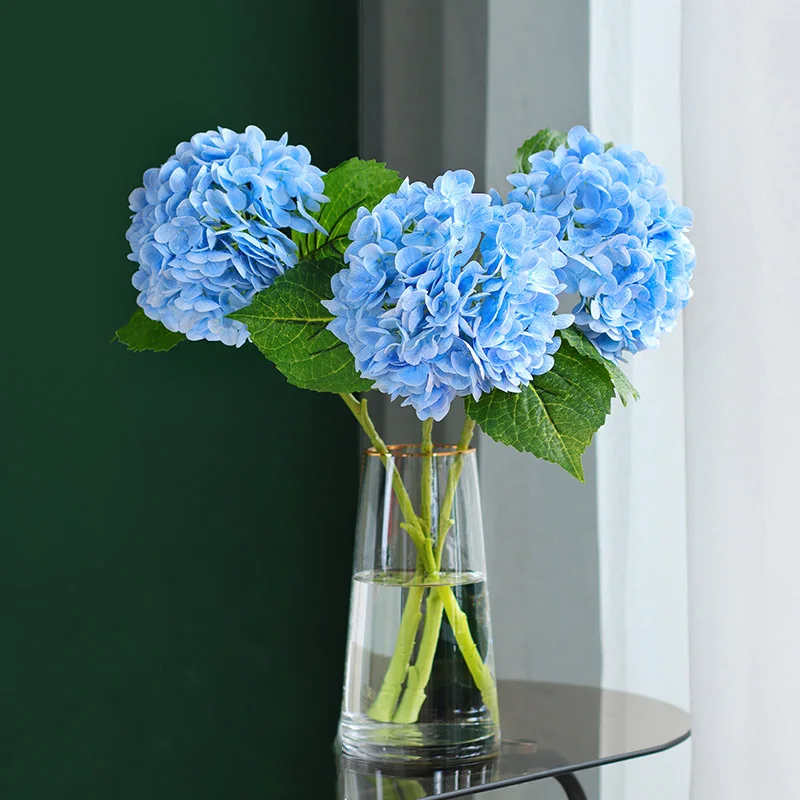 Blue Artificial Hydrangea Flowers Real Touch Green Artificial Hydrangea Branches Decoration Wedding Bouquet Flower Arrangement