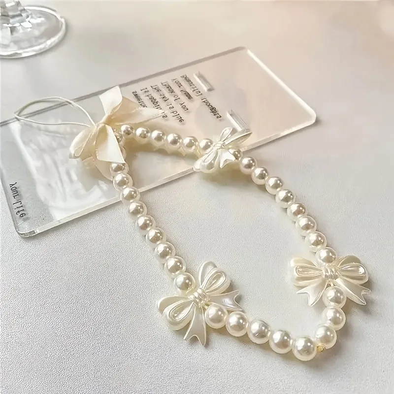 

Sweet and Cute Pink Bow Mobile Strap Phone Chains For Women Pearl Chain Phone Pendant Charm Key Anti-Lost Lanyard Jewelry