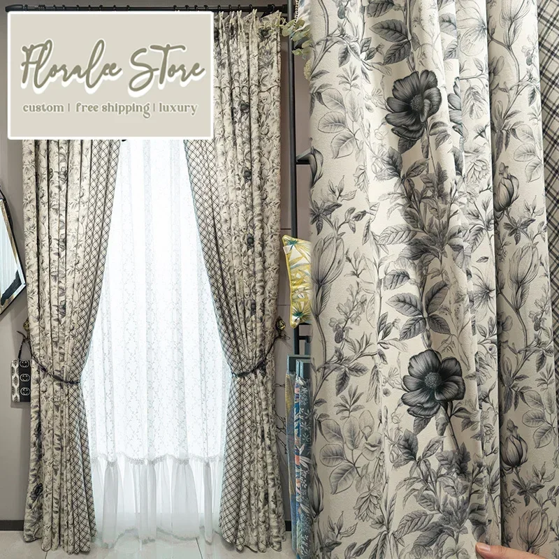 ستائر نافذة مخملية مطبوعة رعوية أمريكية حديثة لغرفة المعيشة وغرفة النوم وتناول الطعام بحجم مخصص للتعتيم العازل الحراري #2