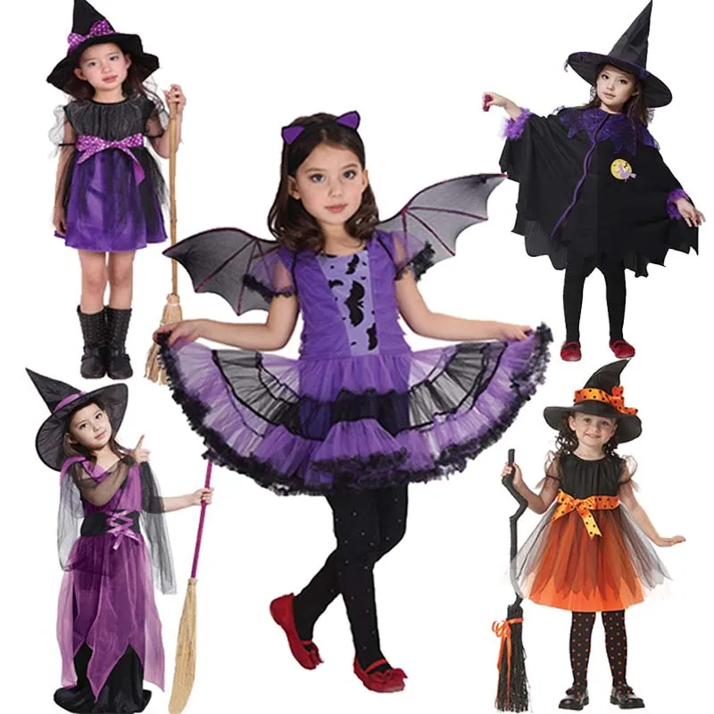 Halloween Costume for Kids Girls Fancy Dress Disguise Witch Cosplay Dress Children Carnival Party Clothes with Wing Dress Up