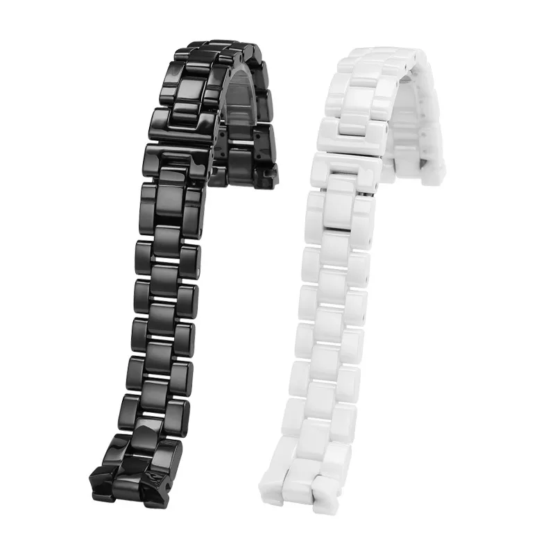 프리미엄 등급 세라믹 시계 밴드 J12 팔찌 용 블랙 화이트 16mm 19mm 스트랩 스테인레스 스틸 접이식 버클 시계 체인
