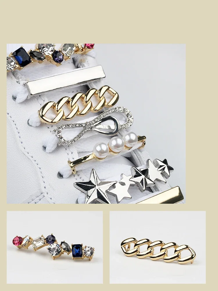 أحذية رياضية أربطة الحذاء الديكور رباط الحذاء المعدني مشبك اللؤلؤ الأحذية إكسسوارات جذابة لامعة الراين النساء أربطة أحذية الزخرفية