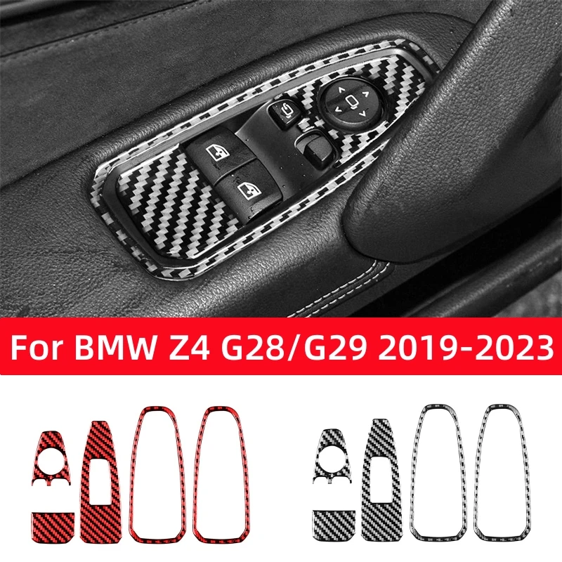 For BMW Z4 Series G28 G29 2019-2023 Carbon Fiber Accessories Interior Car Window Lifting Control Panel Frame Trim Cover Stickers