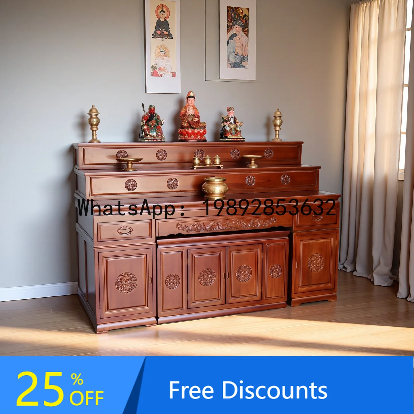 LYY Tibetan Style Three-Layer Offering Table Altar  Table Buddha Shrine Cabinet Altar Buddha Altar Incense