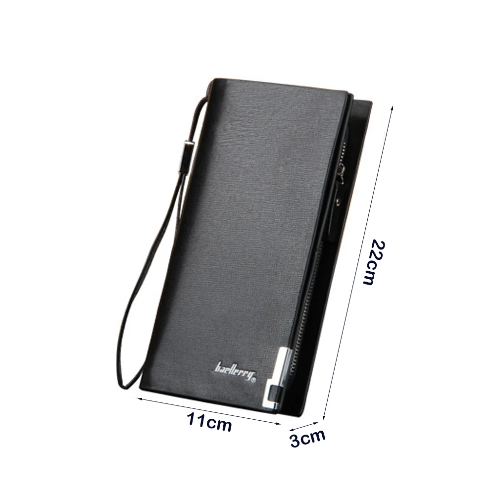 Casual PU Long Men Wallets Large Capacity Multi-function Card Holder with Zipper Solid Color Male Purse