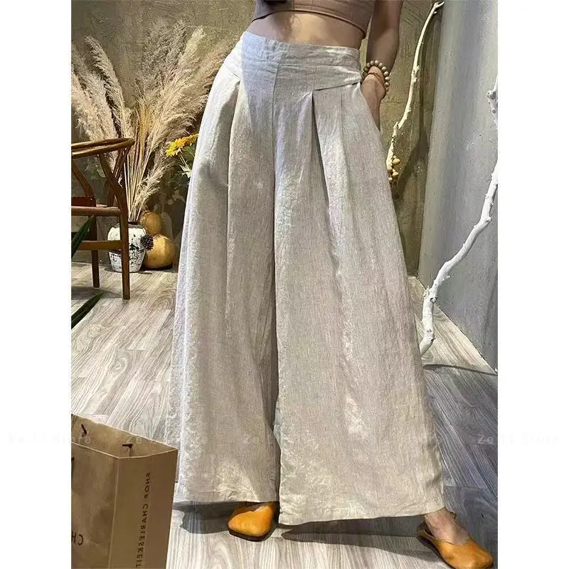 Cotton and Linen Loose Pants Women's Summernew Arrivalretrolooseslimming Lookhigh Waistpants Thin Mop Pants