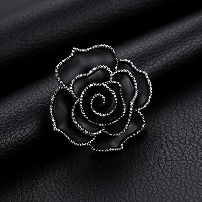 Elegant Black White Enamel Rose Flower Camellia Brooches Pins For Women Girls Fashion Lady Party Corsages Jewelry Gift