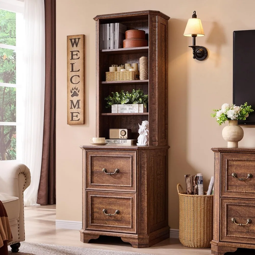 خزانة كتب مكونة من 6 طبقات مع درجين للملفات، ورف كتب للمزرعة بطول 72 بوصة مع مساحة تخزين وأرفف قابلة للتعديل، وأرضية خشبية قائمة #1