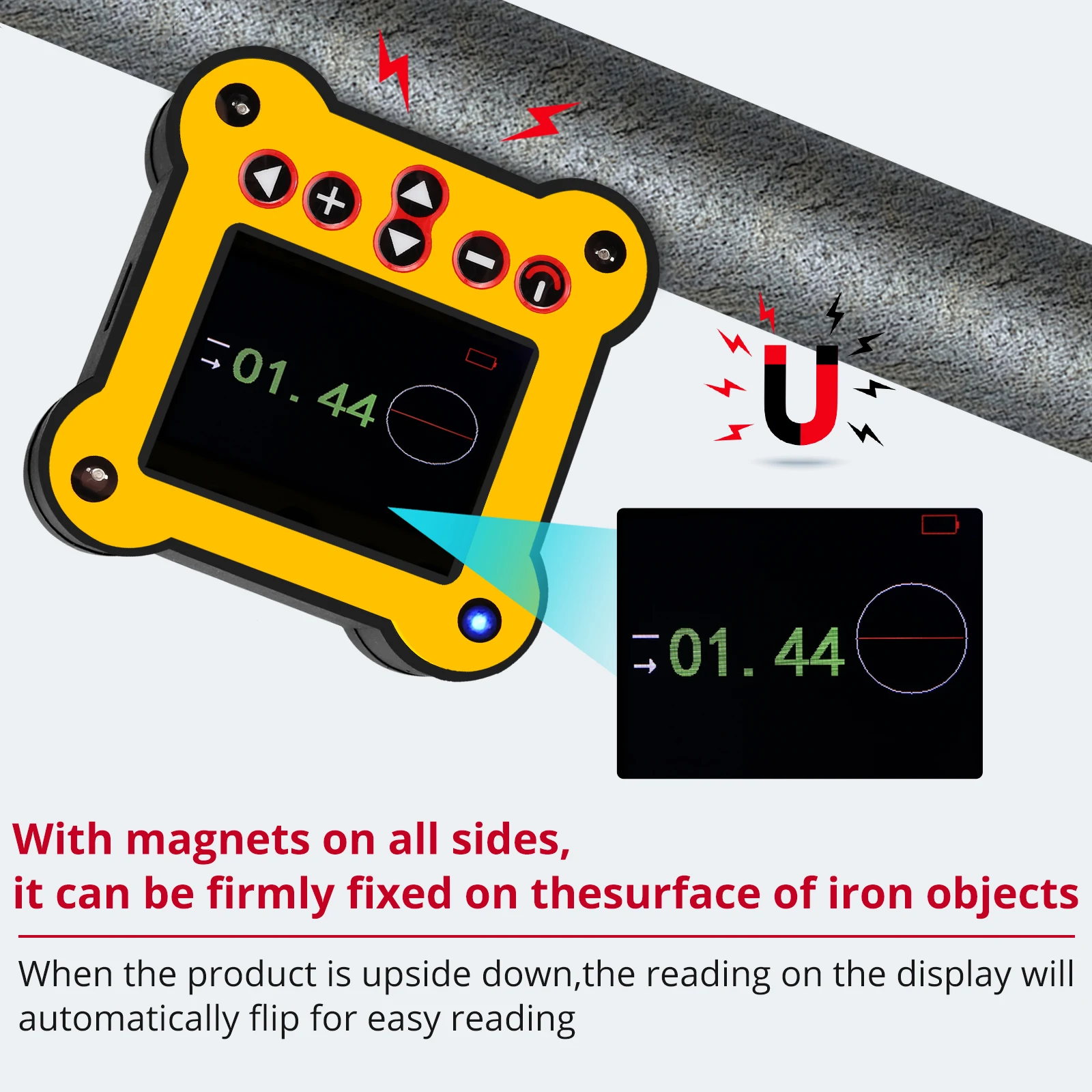 

Dual Axis Digital Angle Protractor 0.02/0.001 Degree Accuracy with 4 Side Magnetic Base Display Level Gauge Digital Protractor