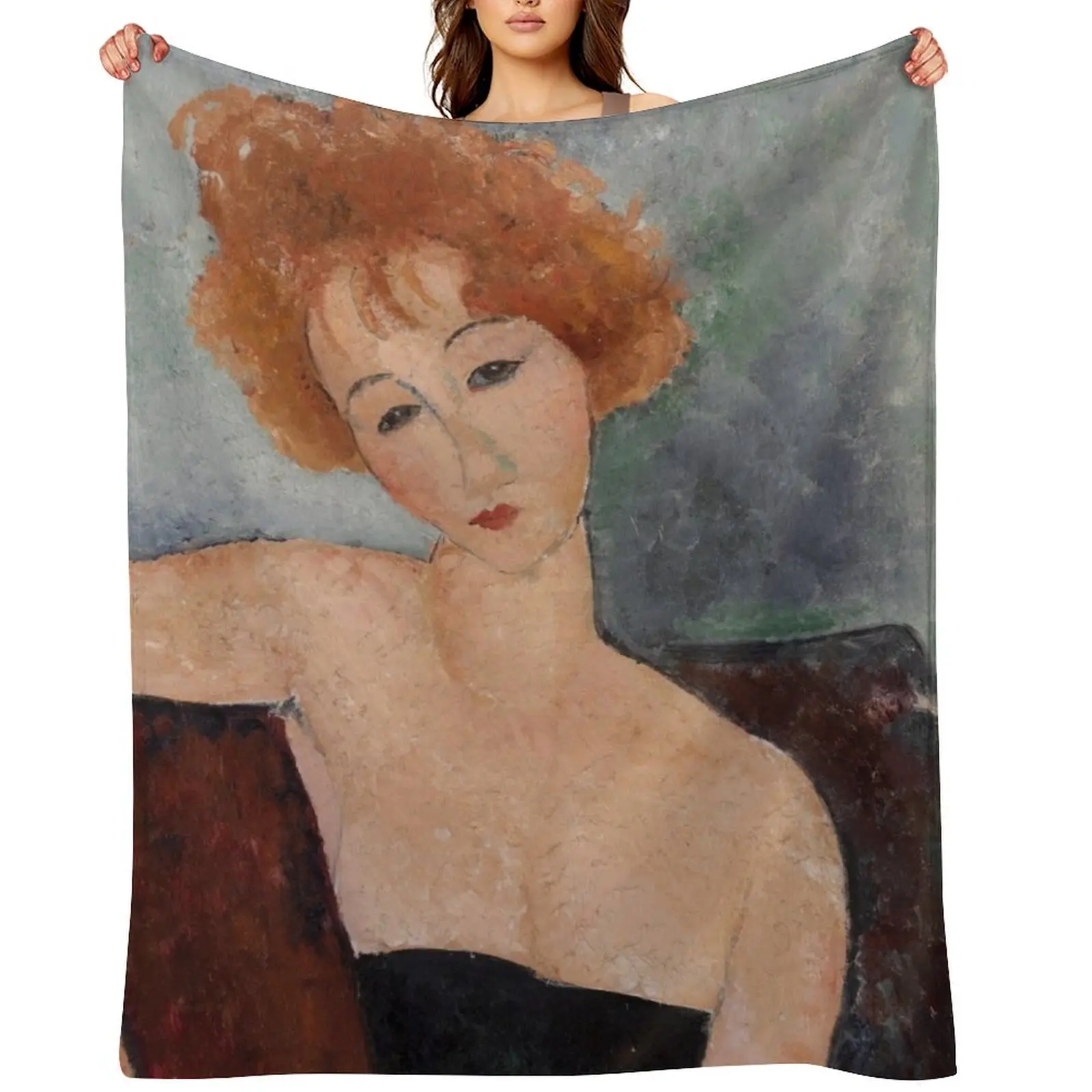 

Amedeo Modigliani. Redheaded Girl in Evening Dress, 1918. Throw Blanket Thermal Sofa Quilt Hairys Travel Blankets