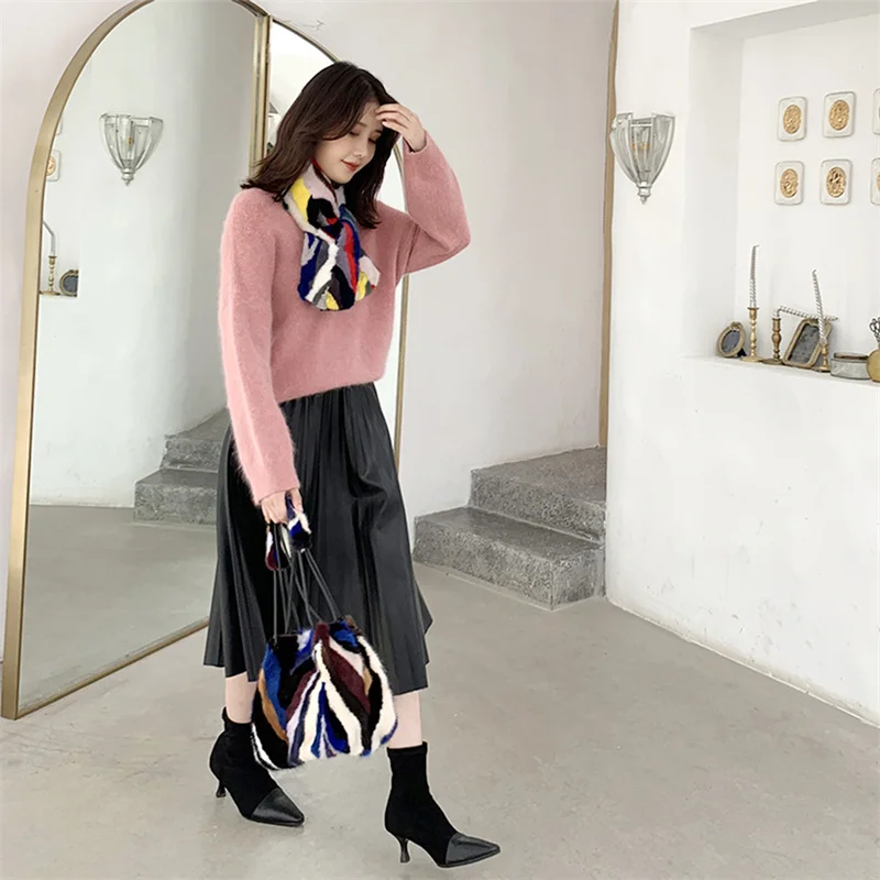 Simple Design Female Mink Fur Shoulder Bag 2023 New Winter Furry Women's Tote Handbag Fashionable Women's Underarm Bag