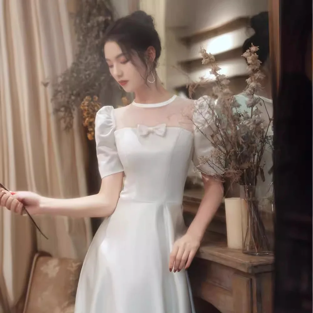 

A8158 Длинные атласные свадебные платья Модная женская одежда для девочек Sweet Memory длиной до пола Принцесса Свадебная студия Ретро белое платье