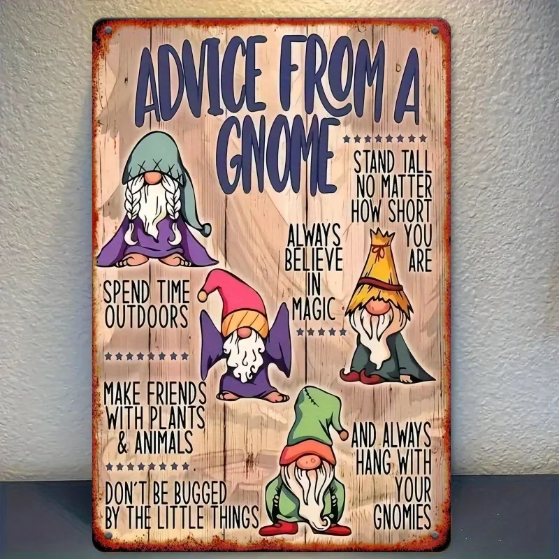2D Flat - Humorous Gnome Suggests Metal Sign - Aluminum Sign Vintage Wall Art, Featuring A Humorous Gnome Illustration