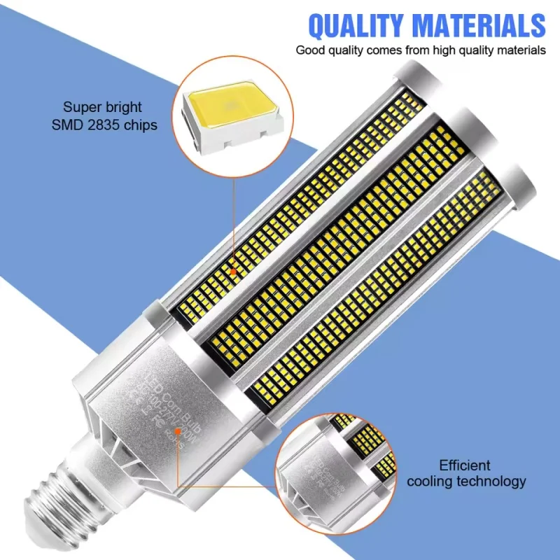 High Power LED Corn Light E27 AC100-277V LED Lamp 15W 25W 35W 50W 60W 80W 100WE39 LED Bulb Aluminum Fan Cooling No Flicker Light