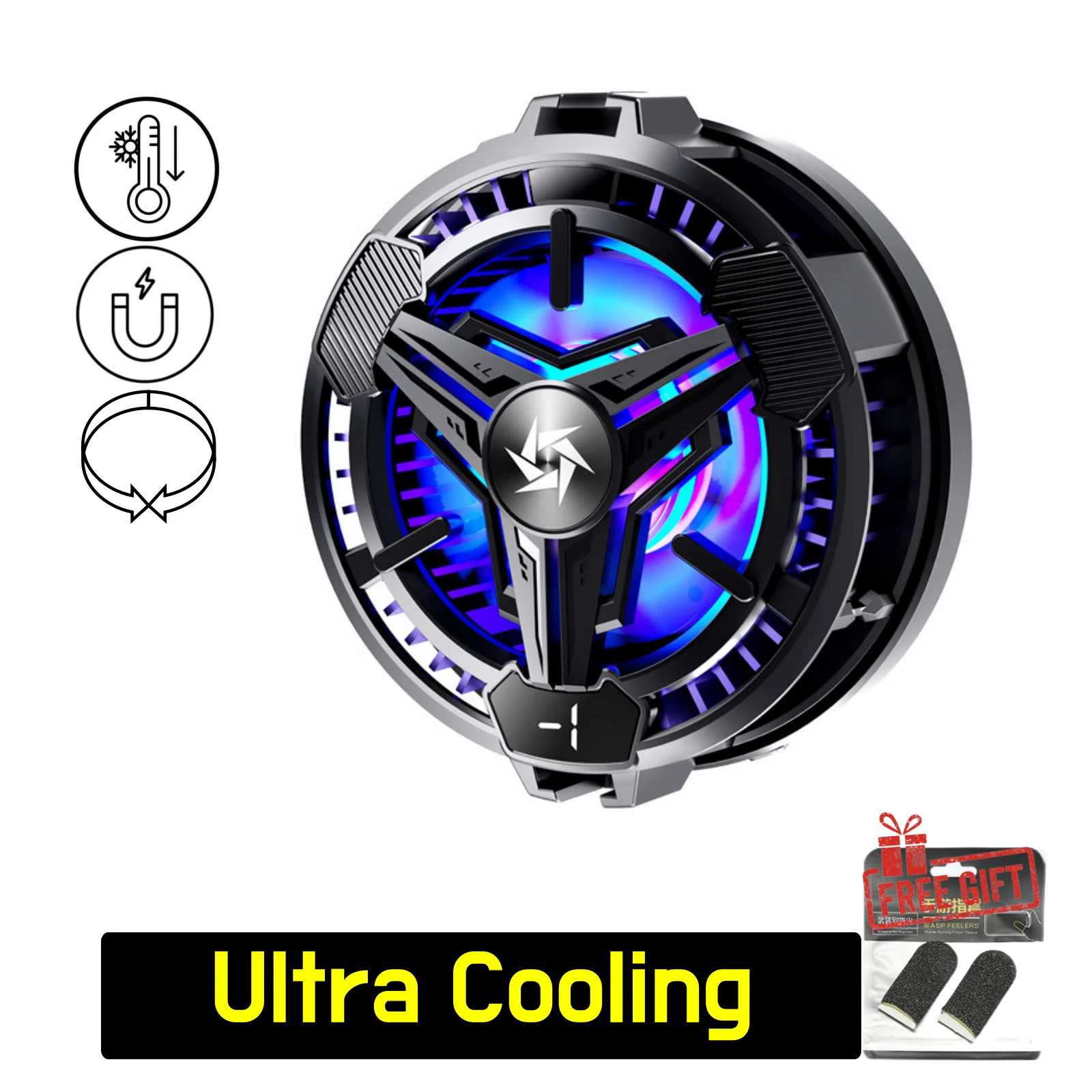 Thermoelectric Gaming Phone Cooling Fan, 2-Gear Adjustable, Silent Operation, Temperature Display, For iOS/Android