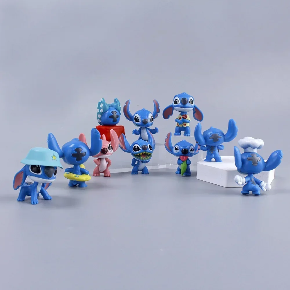 10pcs Set Lilo & Stitch Angel Figure Cartoon Model Desktop Ornament Anime Collection Birthday Cake Decoration Kids Toys Gifts