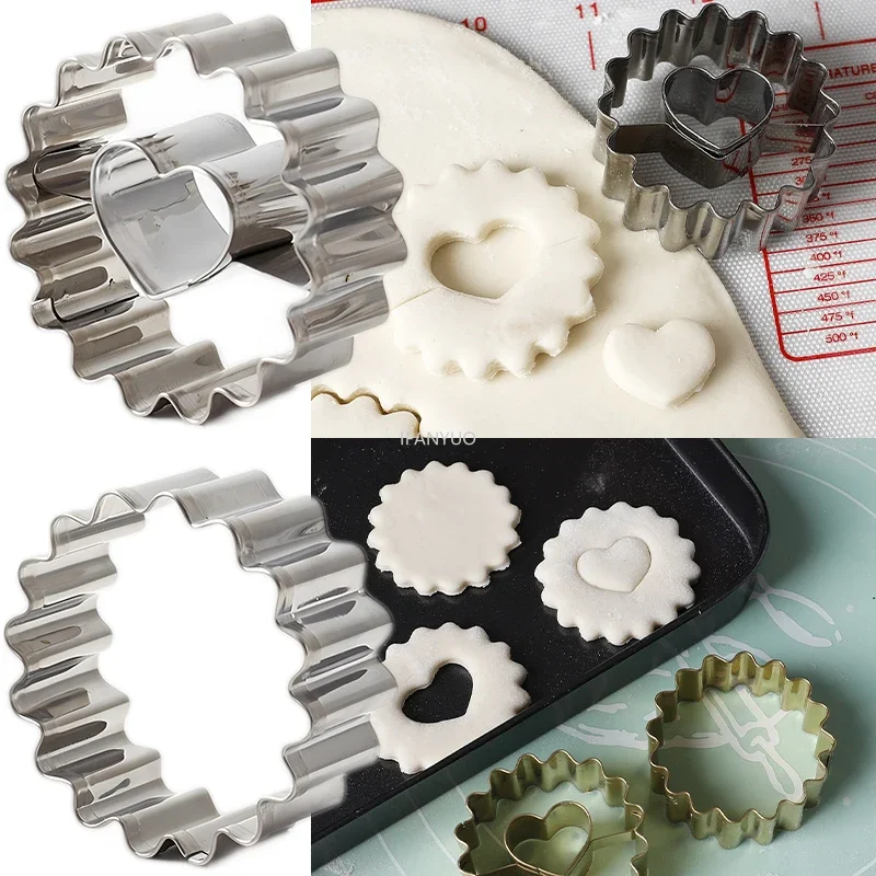 1/2pcs Jam sandwich biscuit Cutting Stainless Steel biscuit Embossing Mold Machine Heart Shaped Pastry biscuit Mold Baking Tools