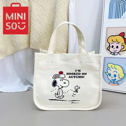 MINISO Cartoon Canvas Handbag Snoopy Printed Lunch Bag Cute Bento Bag Letter Small Square Bag