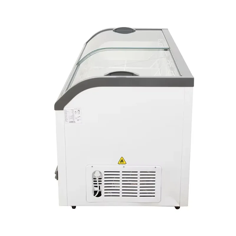 Deep freezer for display with glass door on top of horizontal combined commercial refrigerator